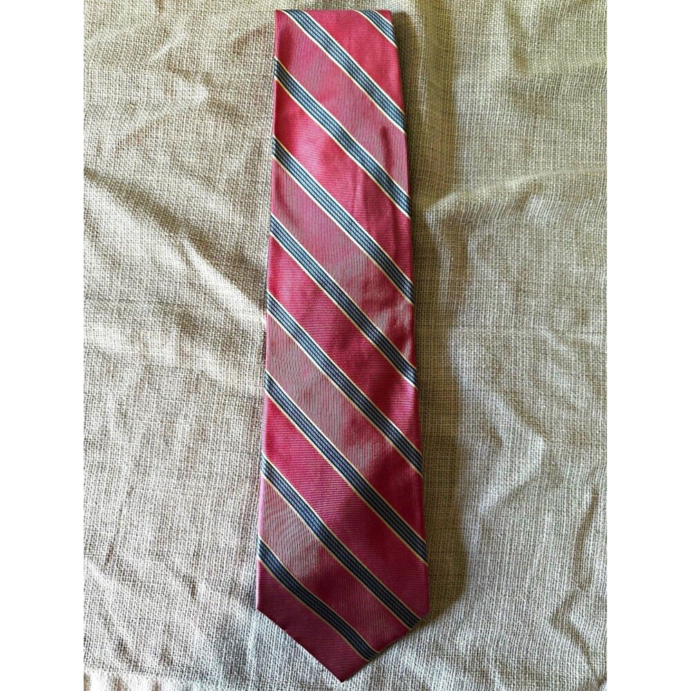 Roundtree & Yorke All Silk Necktie Bubblegum Pink Blue Striped Men’s Tie